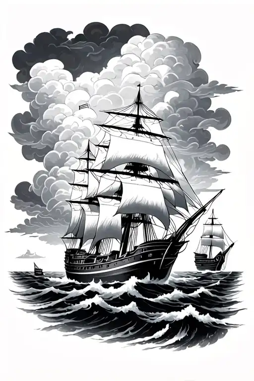 Clouds And Ships Sailing Towards
