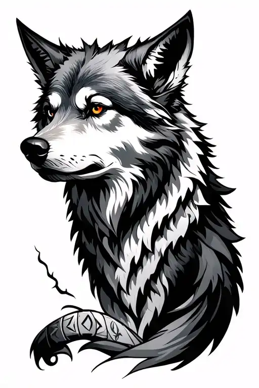 Viking Runes And Wolf