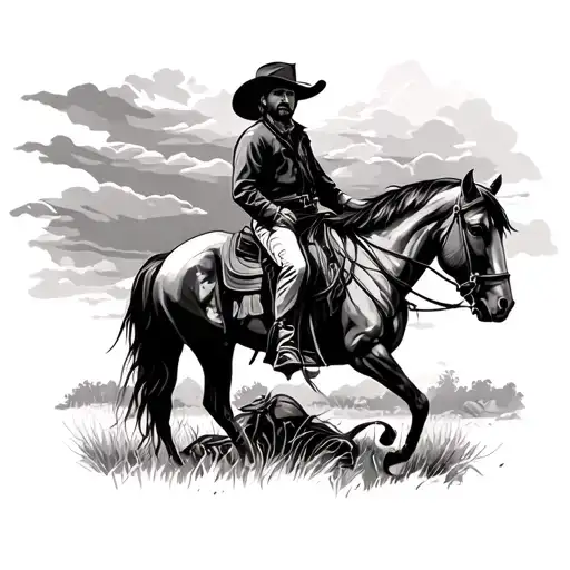 Cowboy On Horse Scenic Background