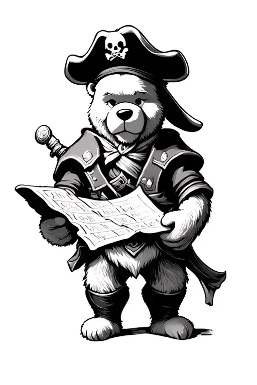 Pirate Pooh-bear Holding Treasure Map Leading