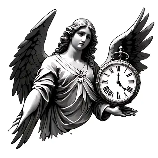 Guardian Angel With A Clock Embedded