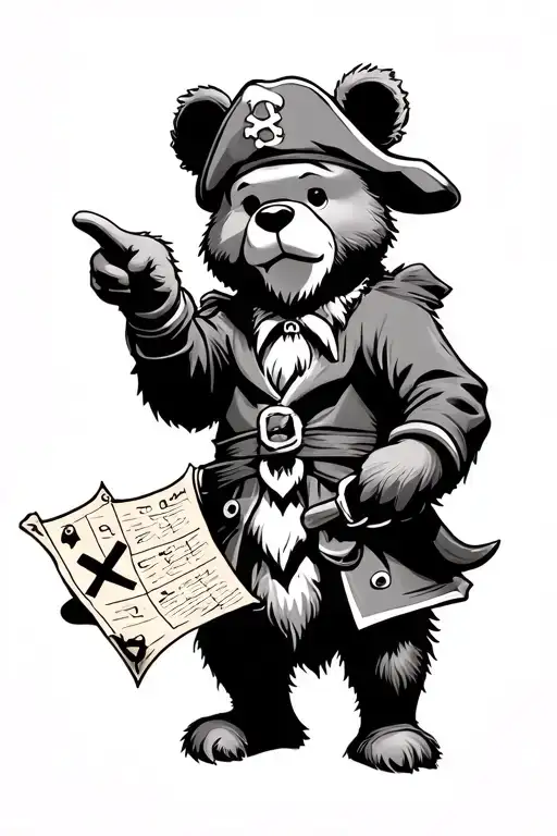 Pirate Pooh-bear Pointing Holding Treasure Map X Marks The Spot