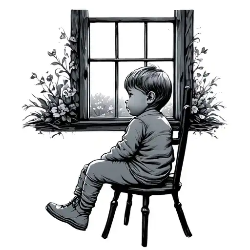 A Child Sitting And Looking Out A Window