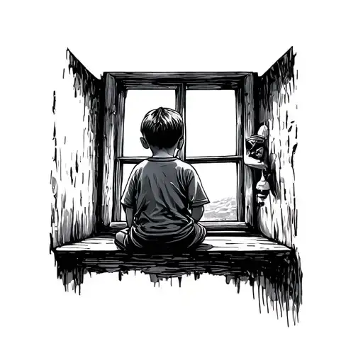 A Child Sitting And Looking Out A Window