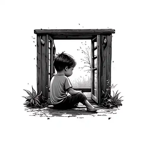 A Child Sitting And Looking Out A Window