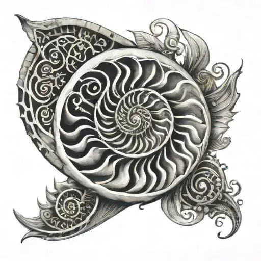 Archamedes Spiral With A Nautilus Shell Blender Together