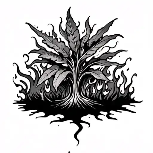 Taro Plant Growing Out Of Fire