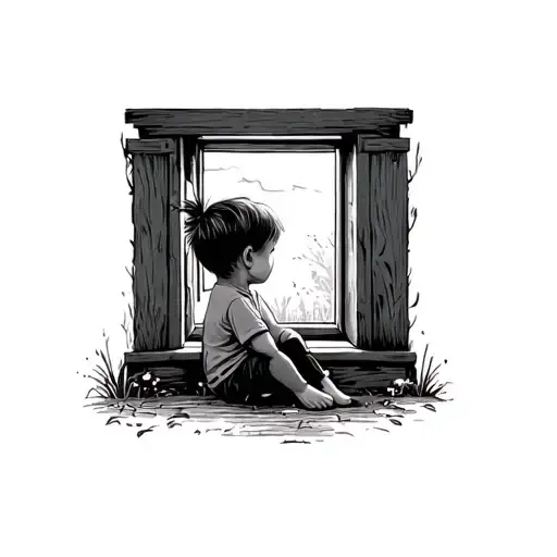 A Child Sitting And Looking Out A Window