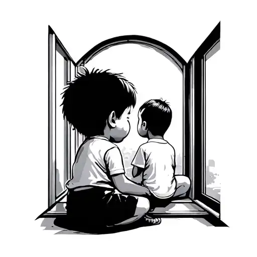 A Child Sitting And Looking Out A Modern Window