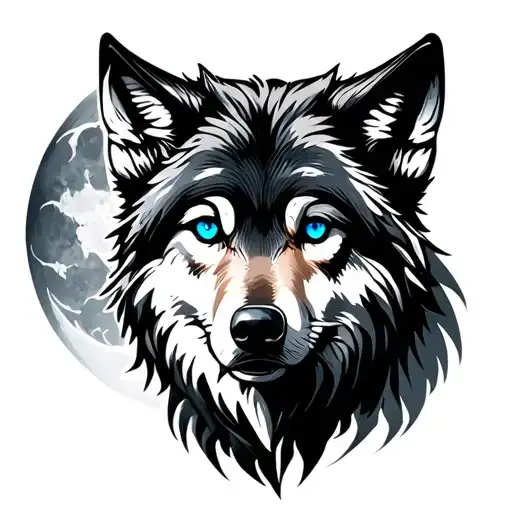 Wolf Silhouette Moon Blue Eyes