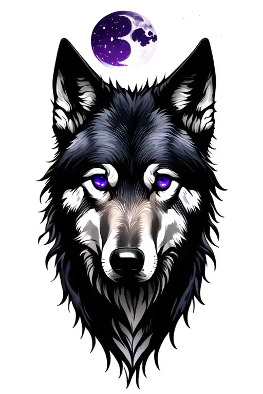 Wolf Silhouette Blue Eyes Purple Moon