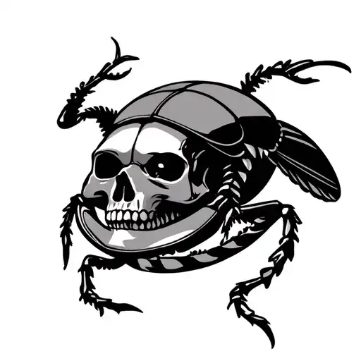 Egyptian Scarab With Skull As Body Stencil Outline