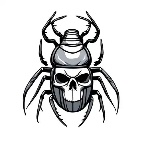 Egyptian Scarab With Skull As Body Stencil Outline