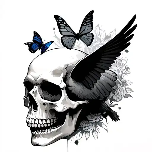 Skull And Dove With Small Butterfly Emerging