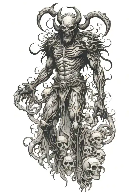 Demon Standing In A Field Of Skulls