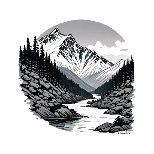 Mountain Scape With Snow And River