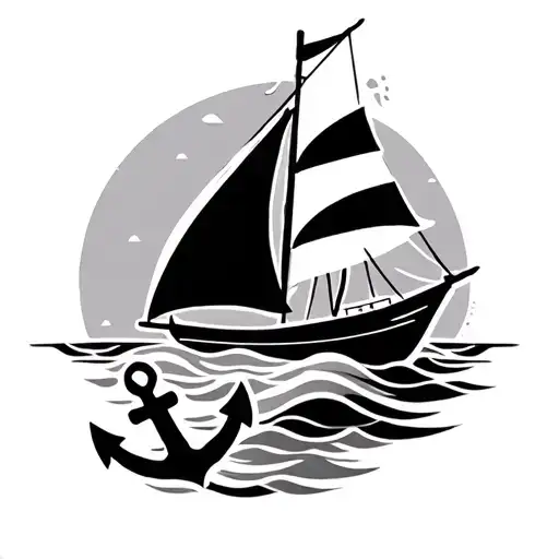Small Simple Sailboat With An Anchor And A Wave Made No Background