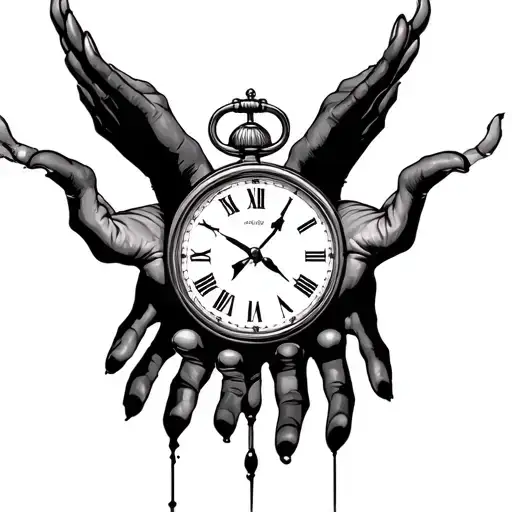 Hands Prints Holding Clock