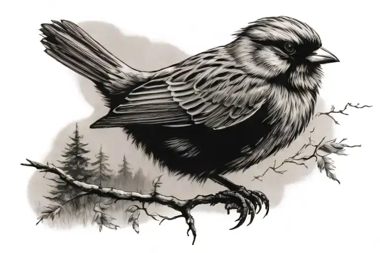 Sparrow Perched Ontop Of Hill Overlooking Woods