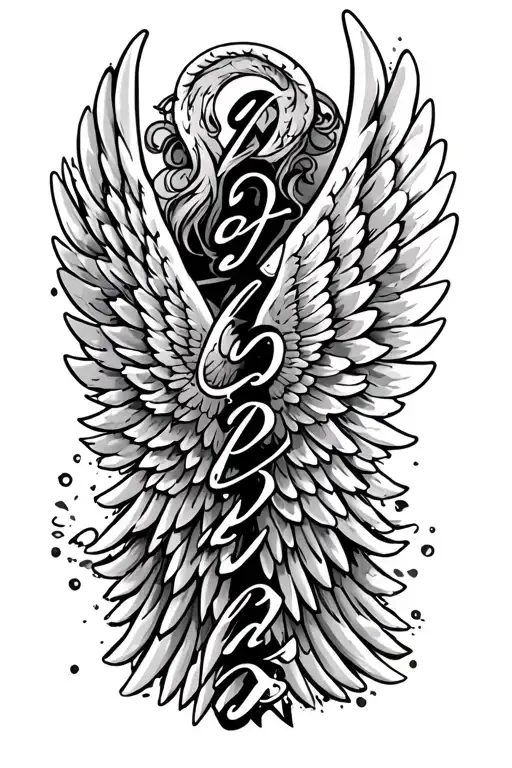 Angel Wing Whit Three Name Written