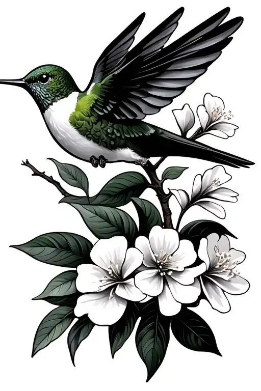 Hummingbird Flying Around Dogwood Tree