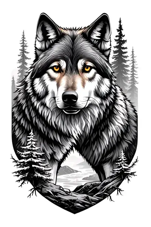 Wolves In Forest Landscape