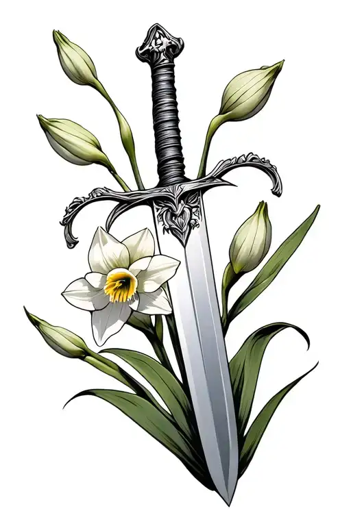 Use A Sword As A Base And Add Narcissus Flower Budding Off Of It