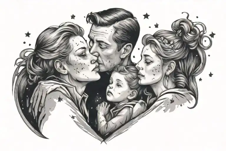 Love Of A Man With Two Daughters Watching The Stars