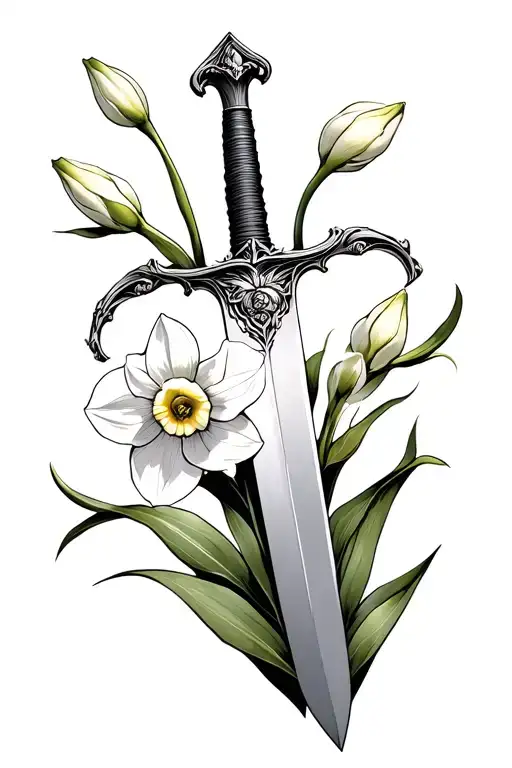 Use A Sword As A Base And Add Narcissus Flower Budding Off Of It