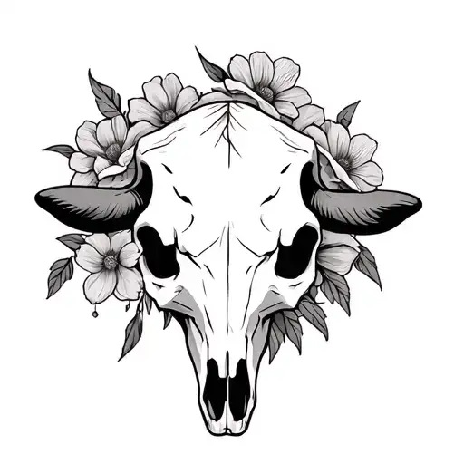 Cow Skull With Flowers