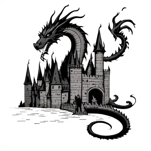 Dragon Breathing Fire On Top Of The Castle