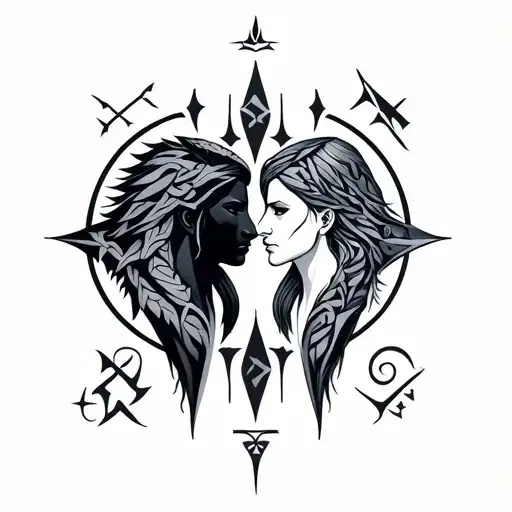 Matching Couple Tattoo Using Nordic Runes