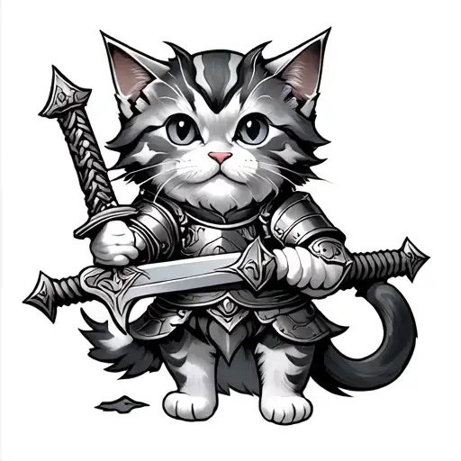 Kitty Swings With A Sword In Armor