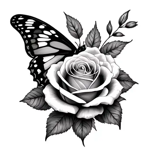 Butterfly And Rose On The Forearm