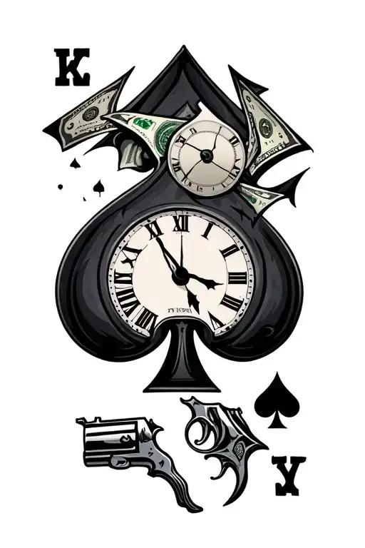 Broken Clock Spade Card Dice Money Gun