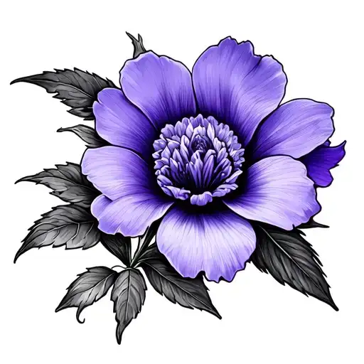 Violet Flower With No Stem And Roman Numerals Black And White One Line