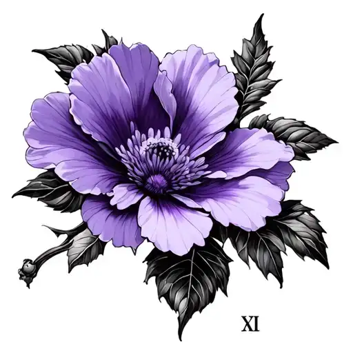 Violet Flower With No Stem And Roman Numerals Black And White Line