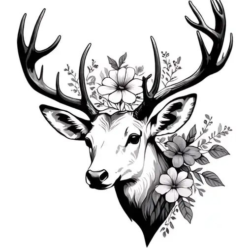 Stag Head Woth Flowers