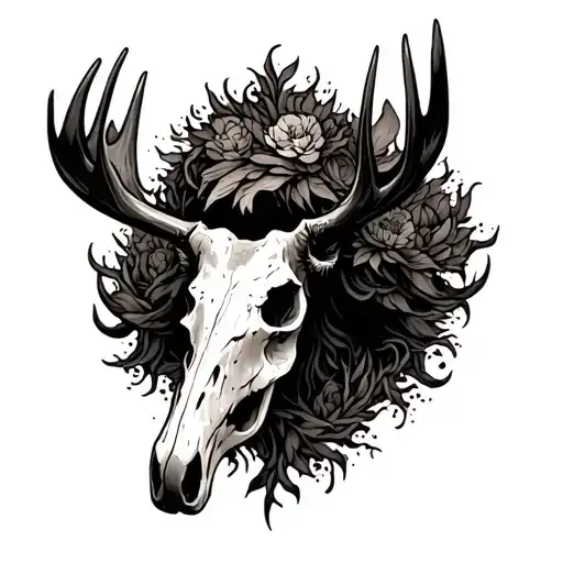Moose Skull With Over Growth Intertwined