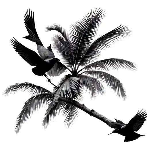 Palm Tree Birds Flying Away