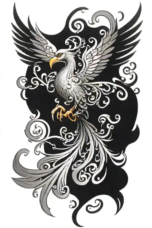 Phoenix With Filigree And Simple Design