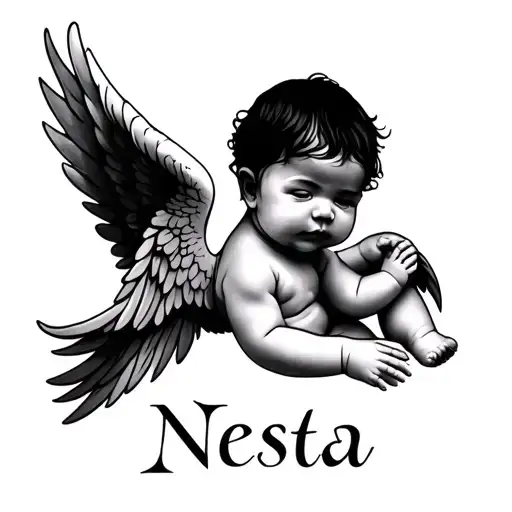 Baby With Angel Wings With The Name Nesta Underneath