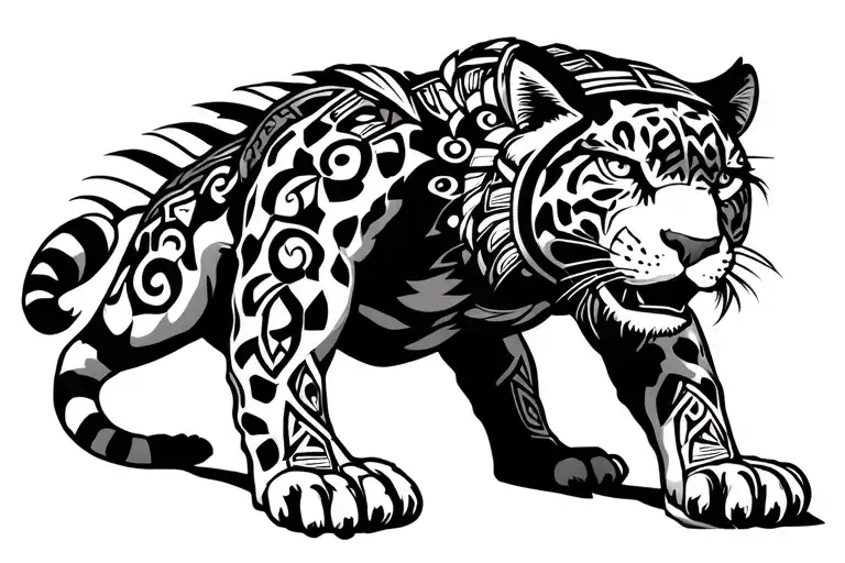 Crouching Aztec Jaguar Warrior