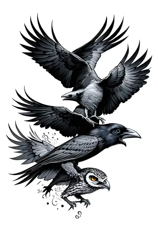 A Raven And An Owl Are Fighting Each Other