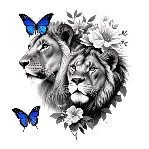 Collage Of Lions And Butterflies And Flowers Intertwined