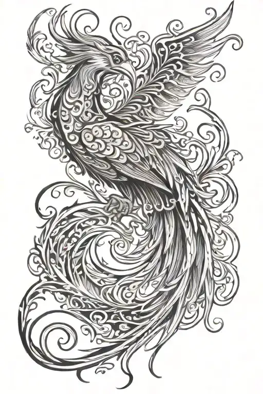 Phoenix With Filigree Wave Design Simple