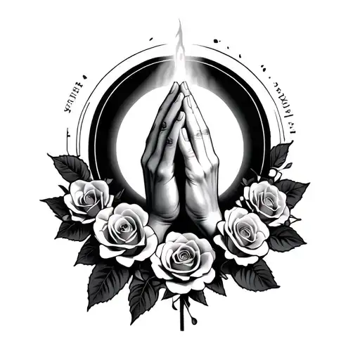 Prayer Hands With Light Around And Roses