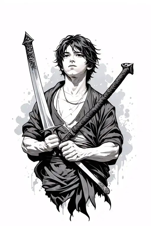 Young Holding A Young Swordwith