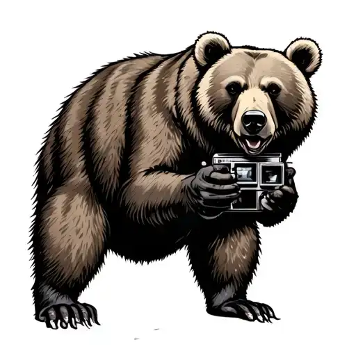 The Long Lake Bear Holding A Film Or Digital Camera