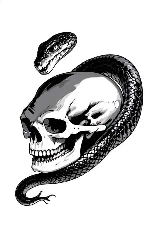 Realistic Snake Going Thru Skull